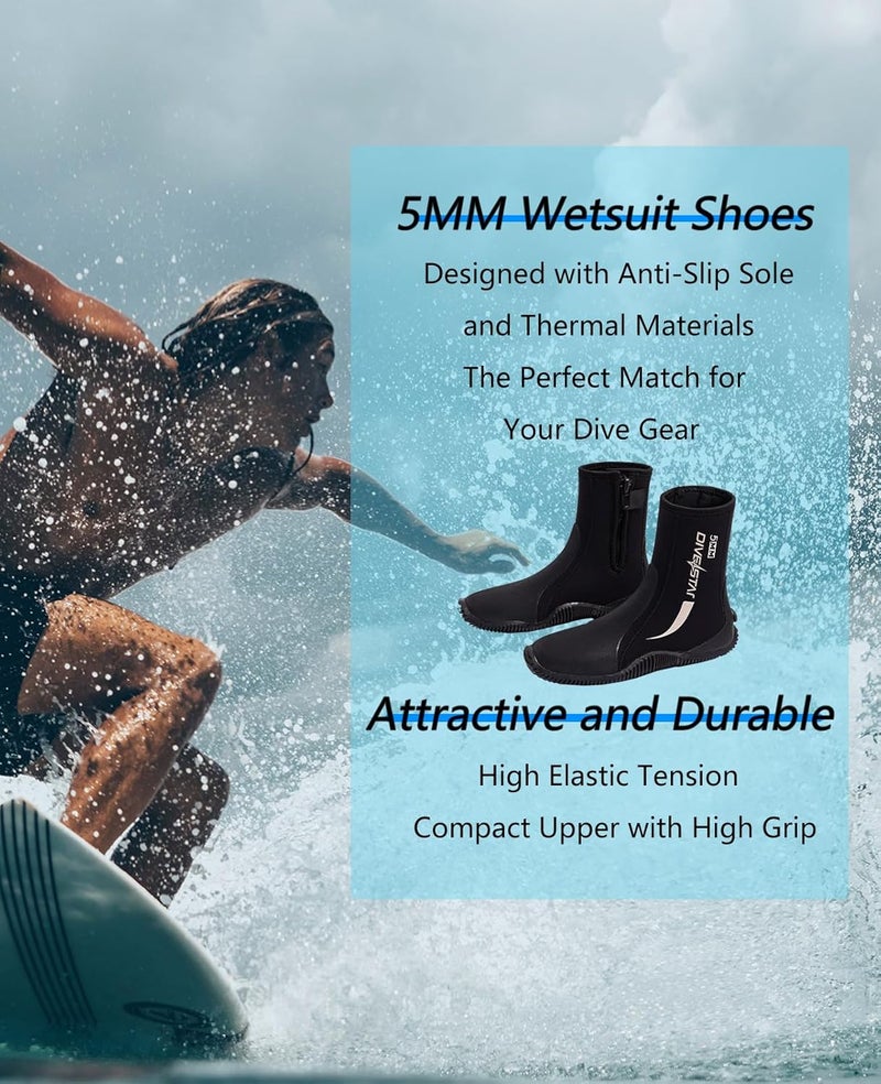 Skyone Neoprene Dive Boots, Men Women, 5MM Wetsuit Surf Booties, Diving Boots Tall Zippered with Anti-Slip Rubber Sole, Scuba Boots Dive Booties for Sailing Snorkeling - Image 4